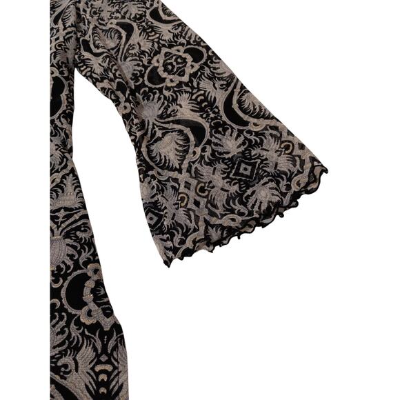 INC Retro Blouse Top M Embroidered Career Office Coquette Whimsygoth Metallic - Picture 5 of 12